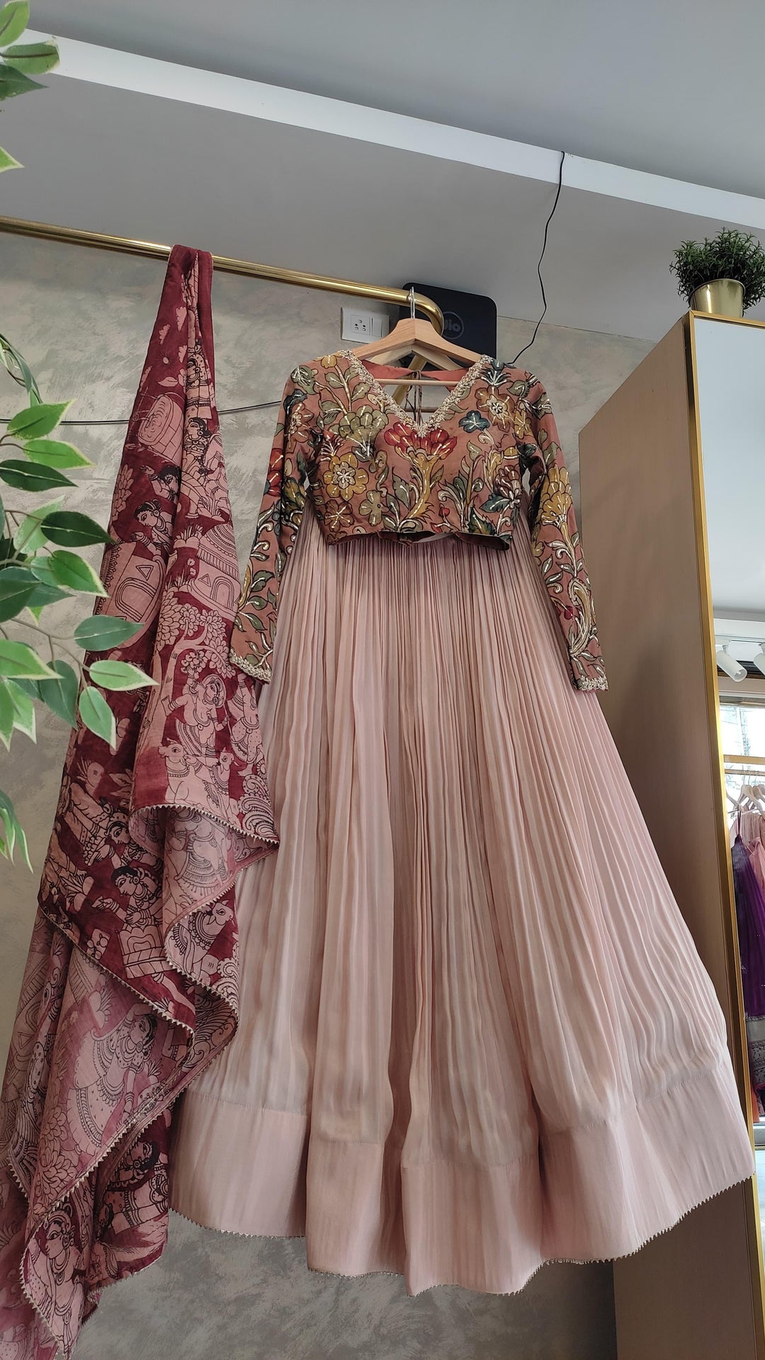 Peach & Maroon Pen Kalamkari Lehenga