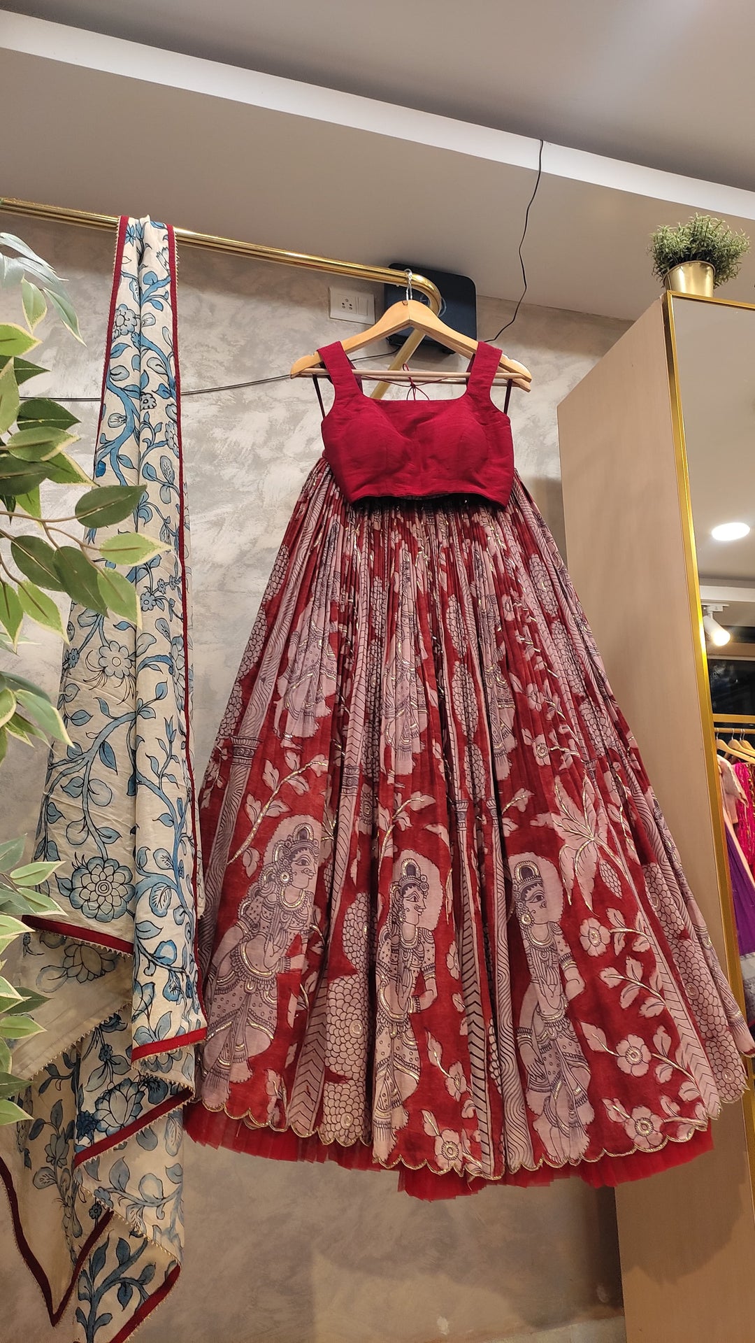 Maroon Pen Kalamkari Lehenga
