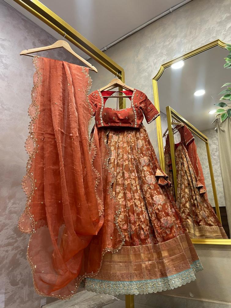 Orange Banaras Tissue Silk Lehenga