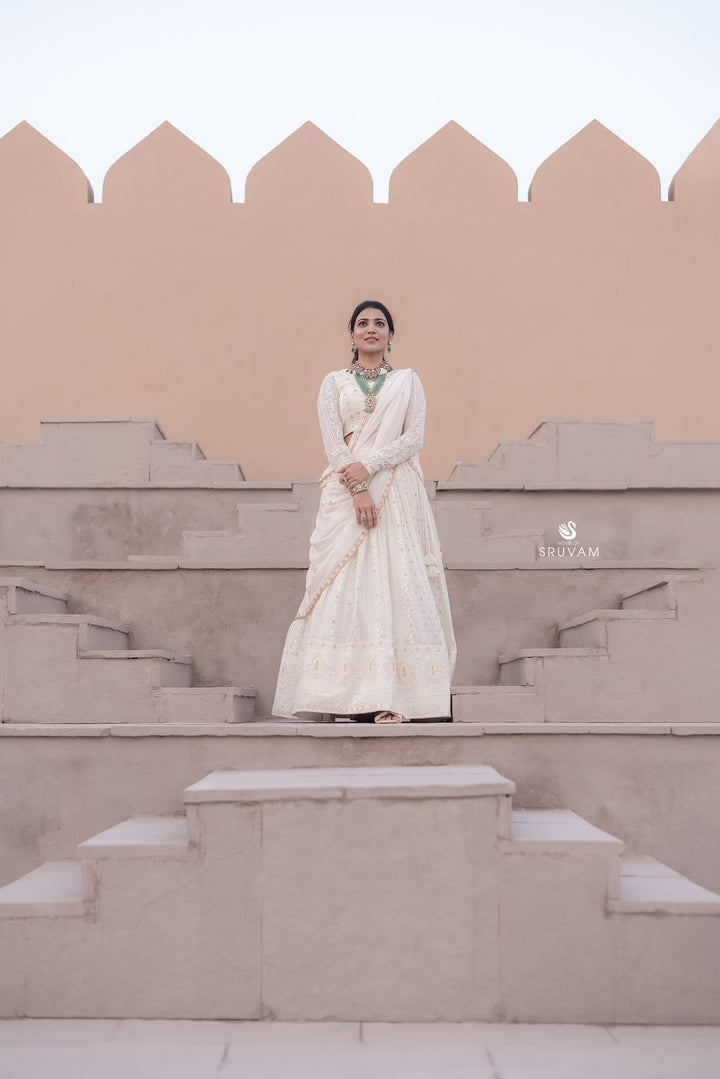 White Chikankari Lehenga