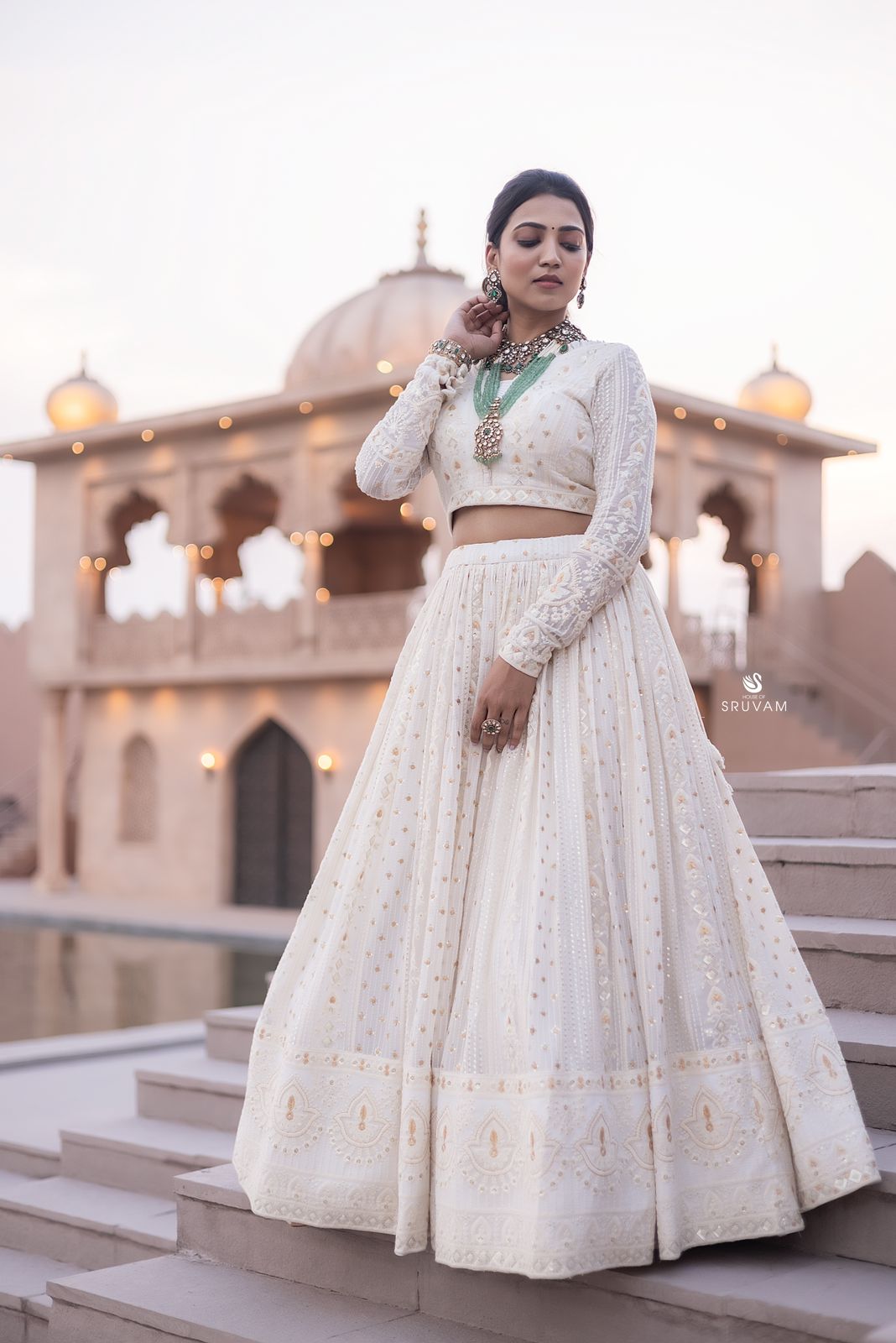 White Chikankari Lehenga