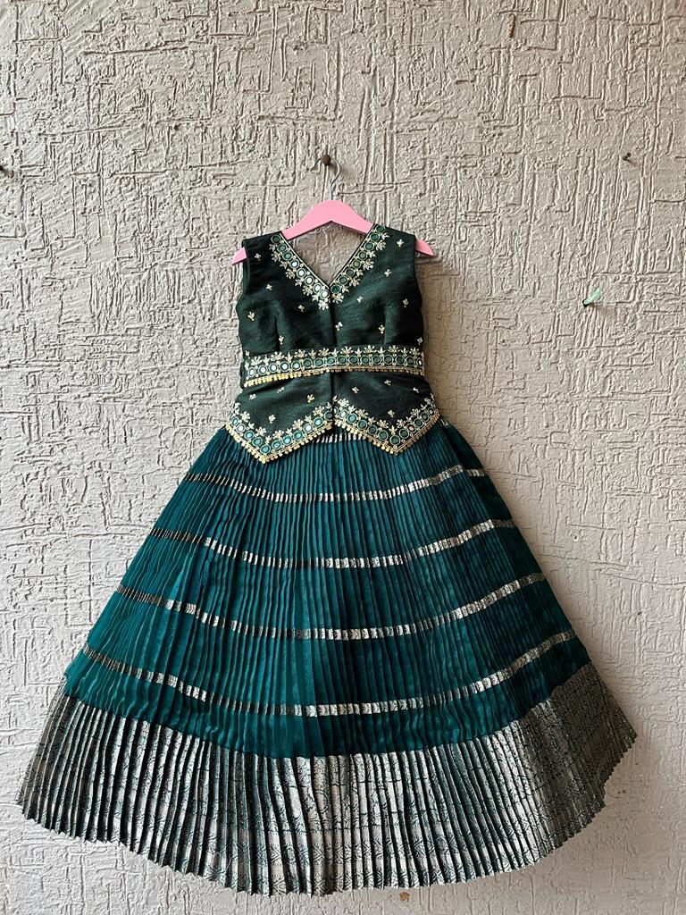 Bottle Green Organza Silk Lehenga
