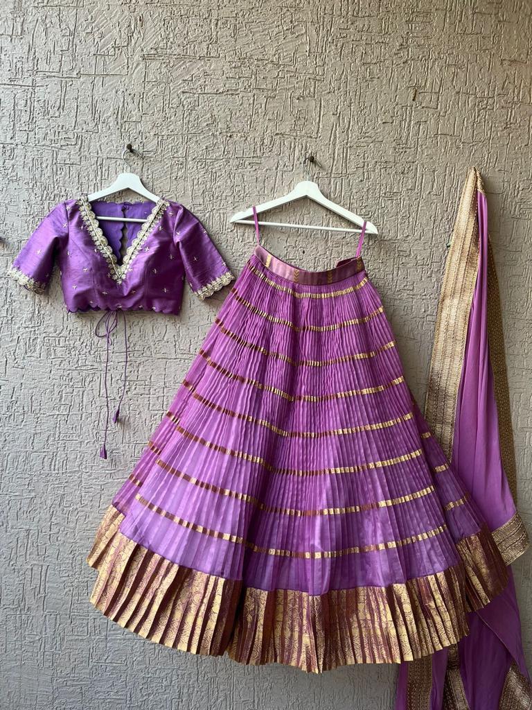 Lavendar Organza Silk Lehenga