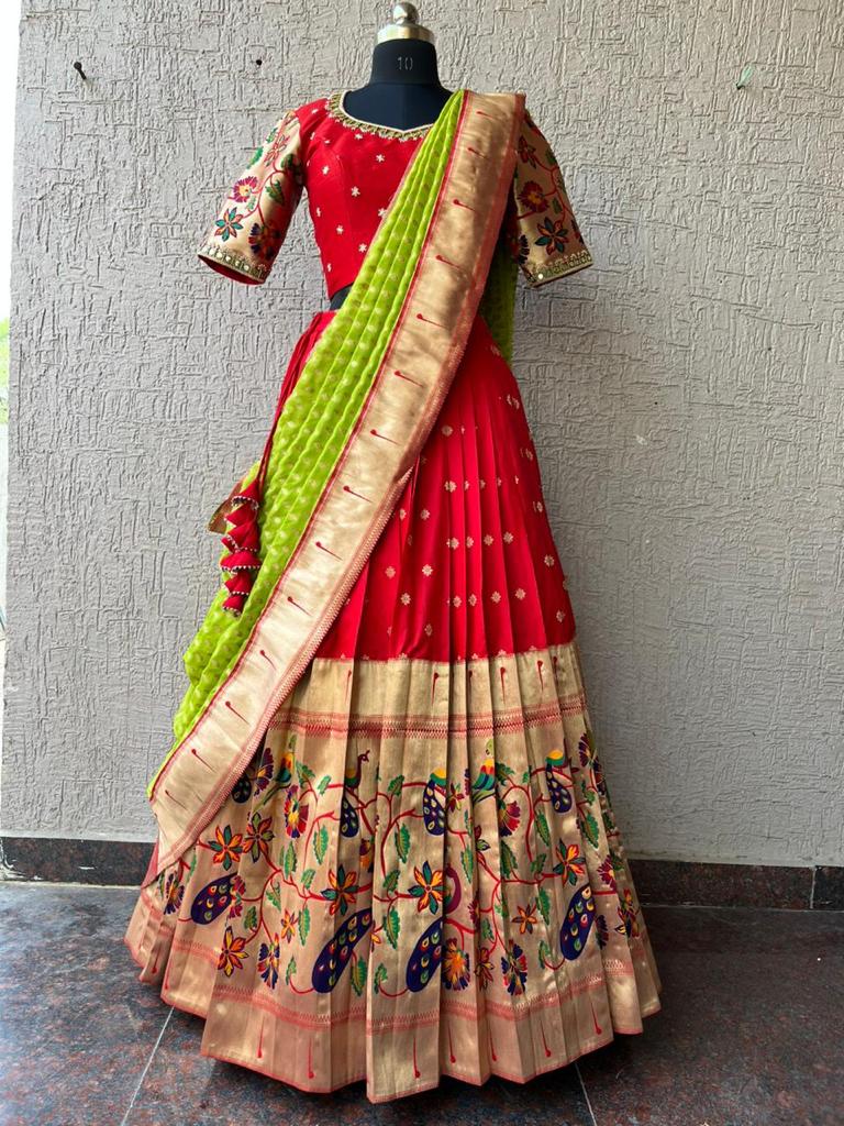 Red Paithani Silk Lehenga