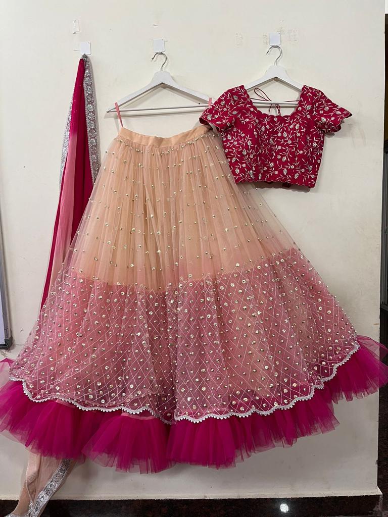 MultiColor Net Pearls Lehenga