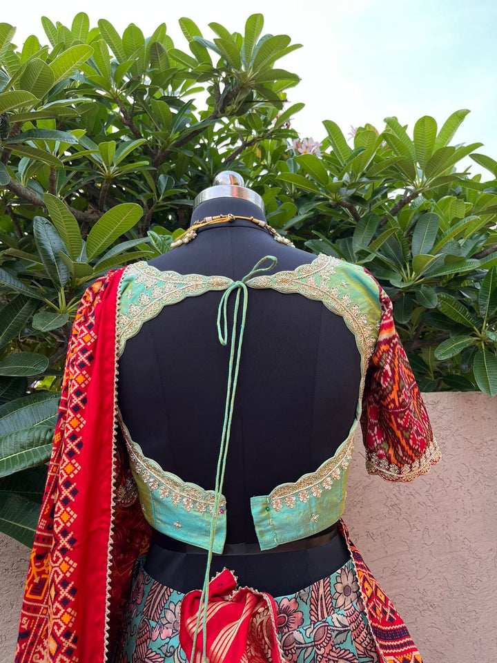 Sea Blue Kalamkari Silk Lehenga