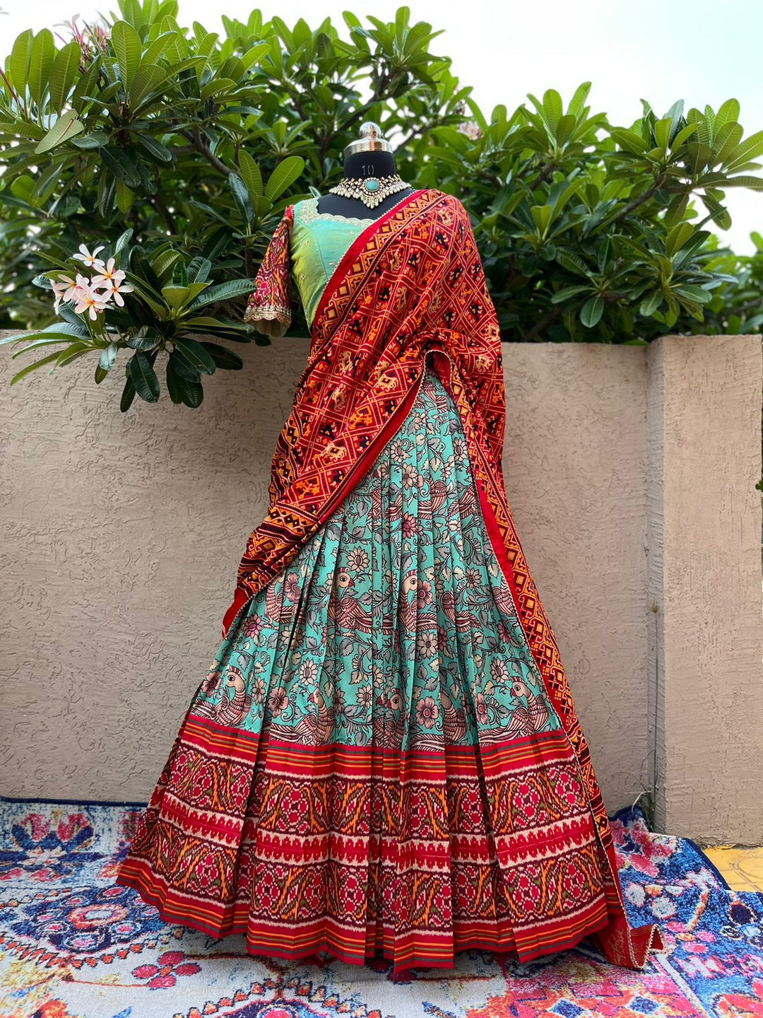 Sea Blue Kalamkari Silk Lehenga