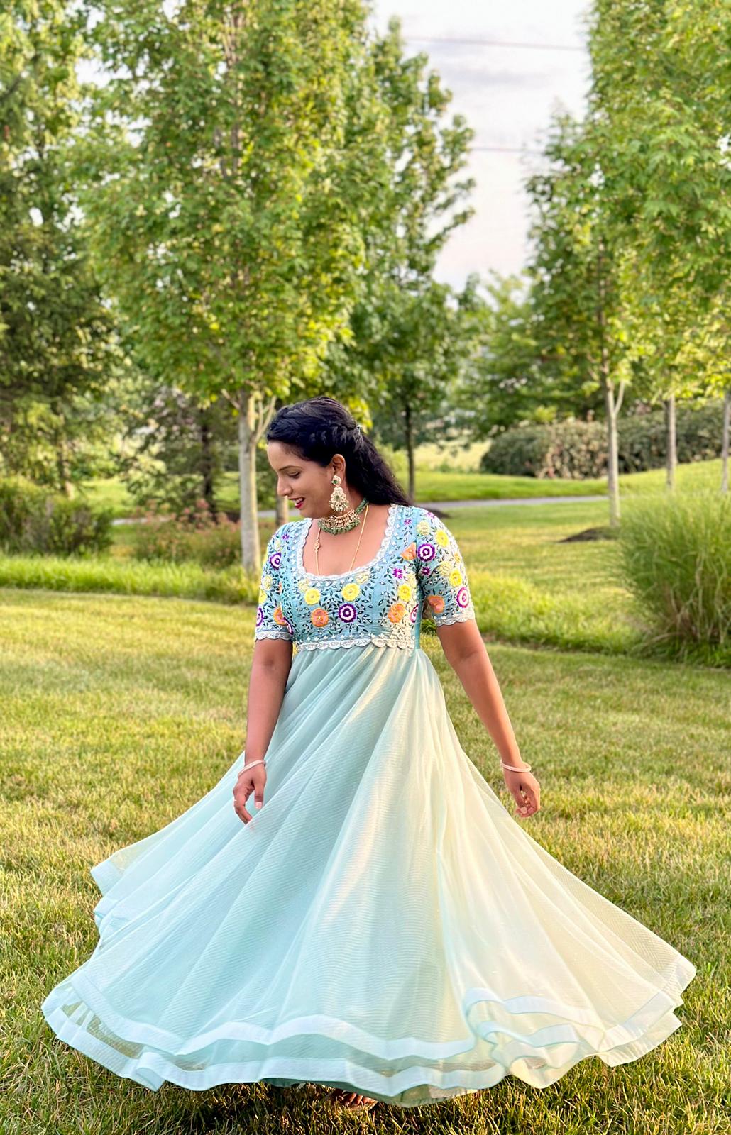 Pista Green Handwork Dress