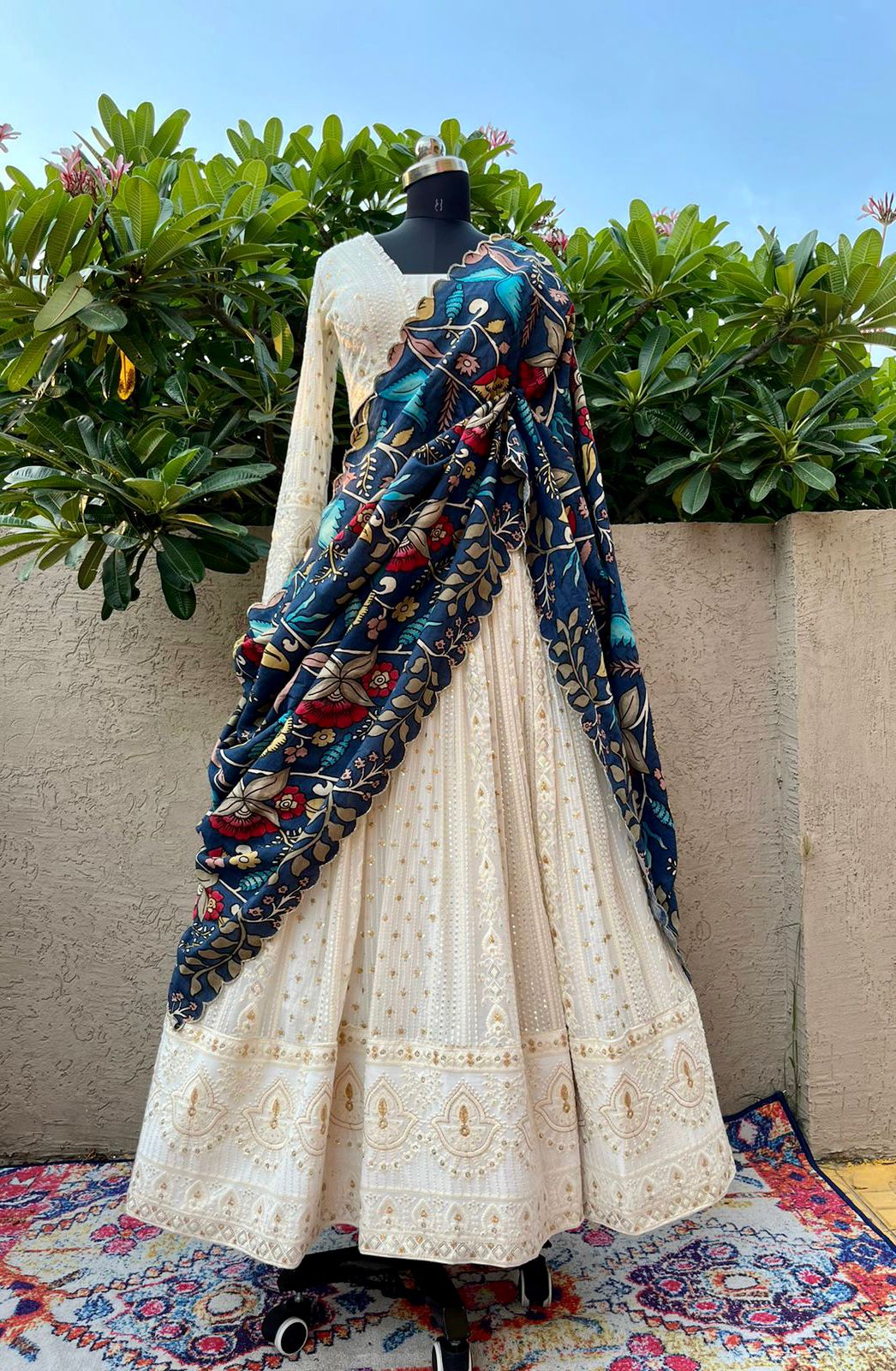 White Chikankari Lehenga
