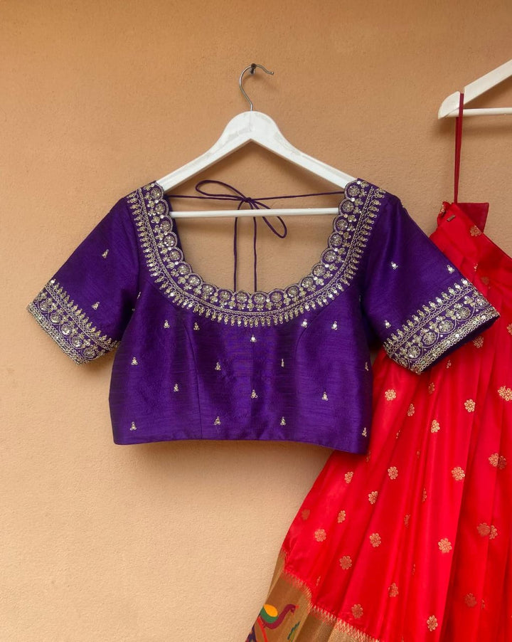 Purple & Red Paithani Silk Lehenga