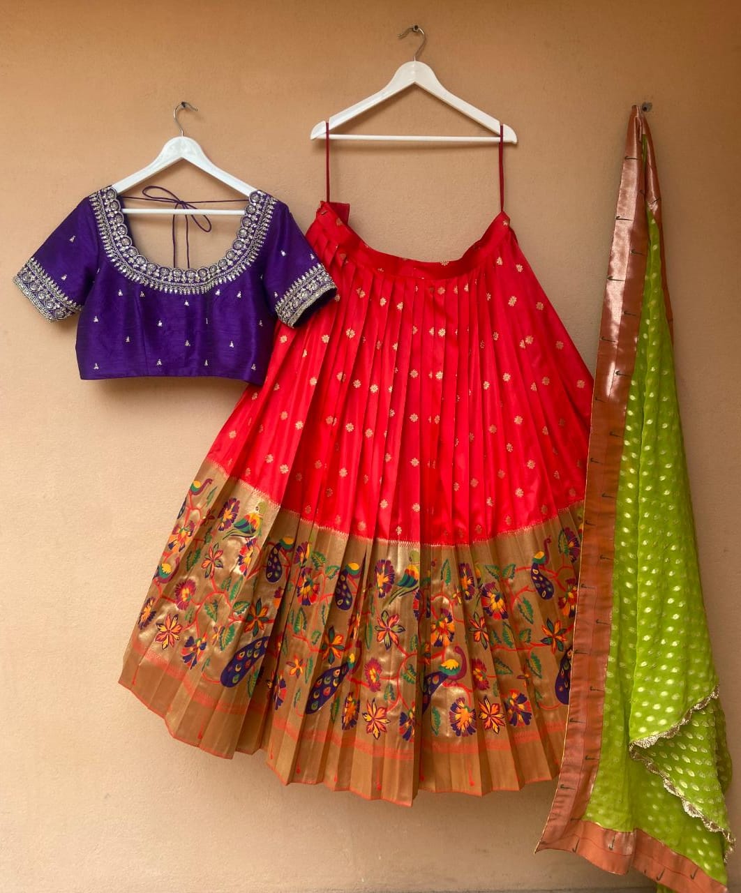 Purple & Red Paithani Silk Lehenga