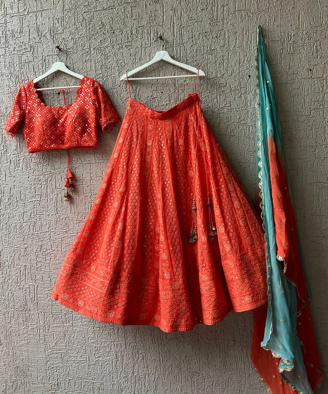 Orange Chikankari Lehenga
