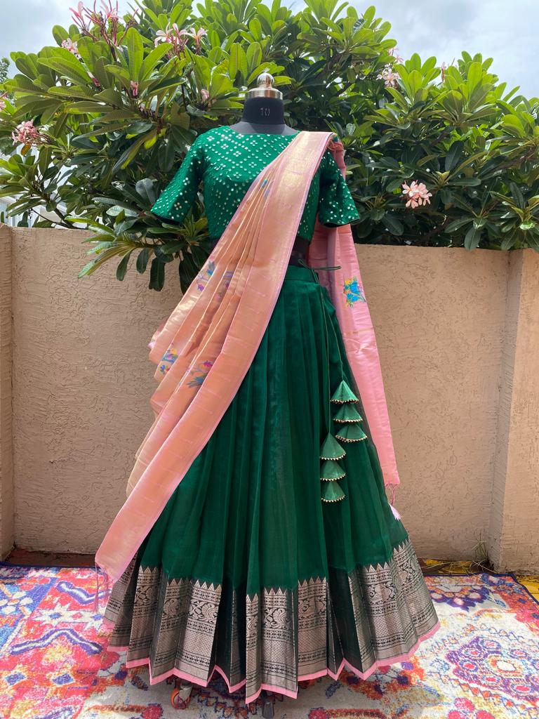 Green Pure Mangalgiri Silk Lehenga