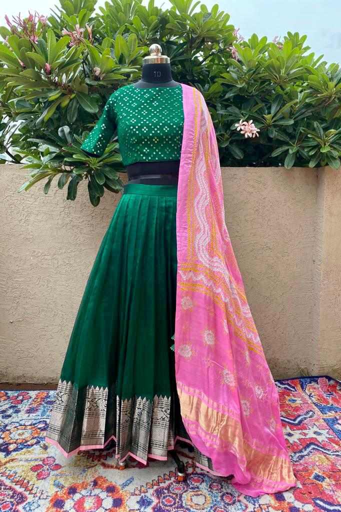 Green Pure Mangalgiri Silk Lehenga