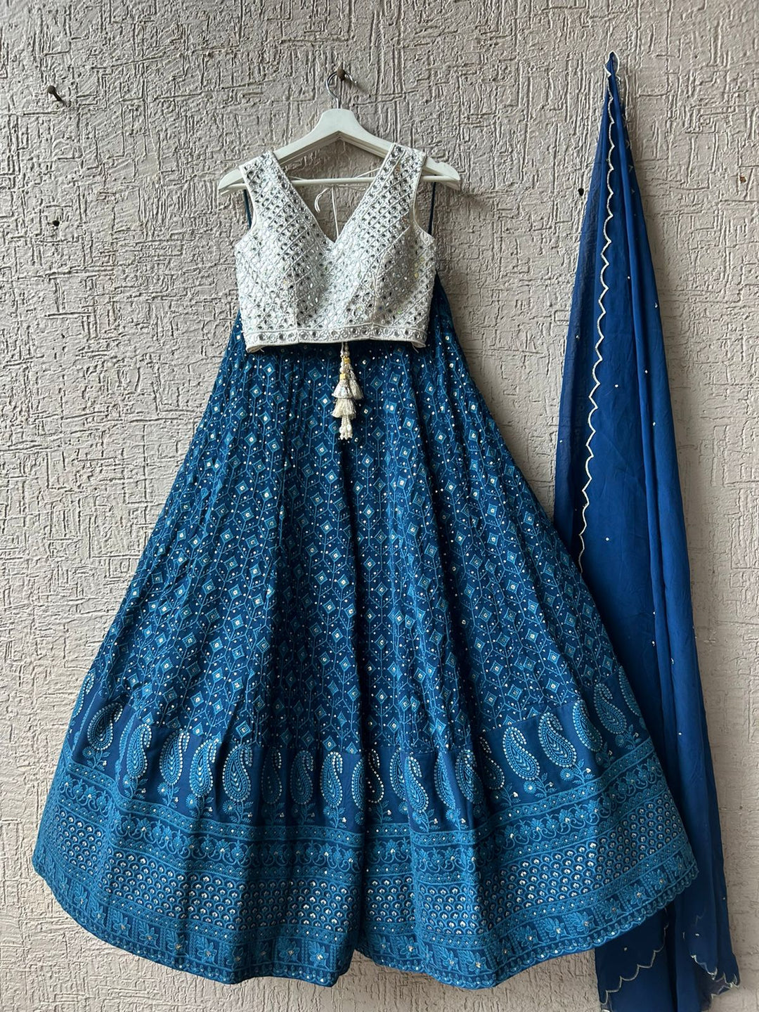 Peacock Blue Handwork Chikankari Lehenga
