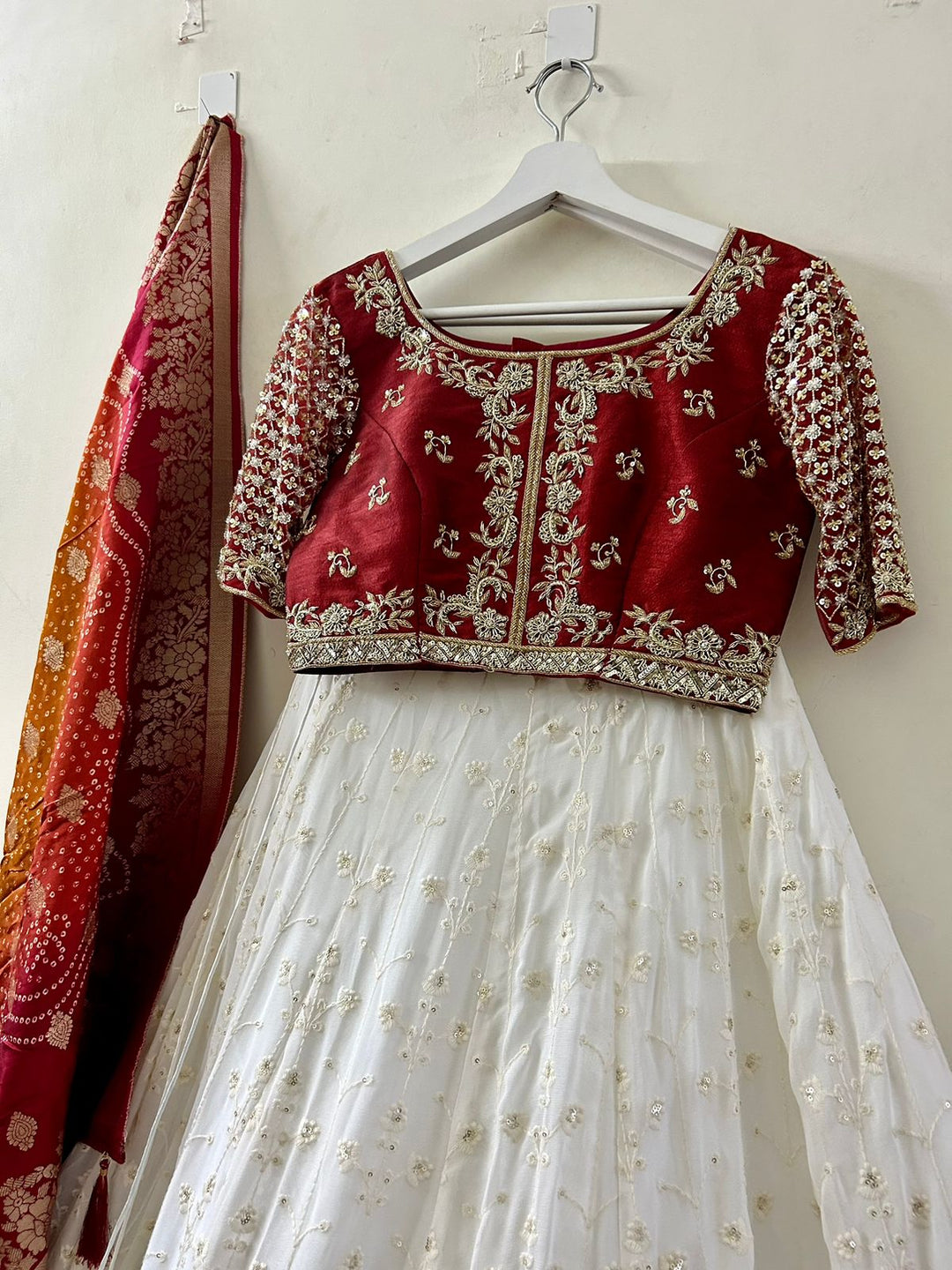 Dark Red Handwork Chikankari Lehenga