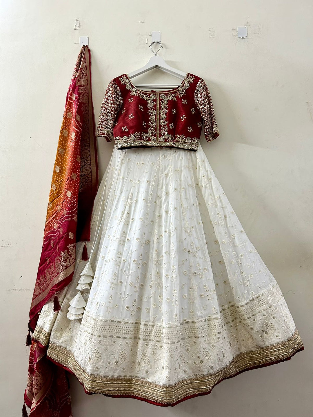 Dark Red Handwork Chikankari Lehenga