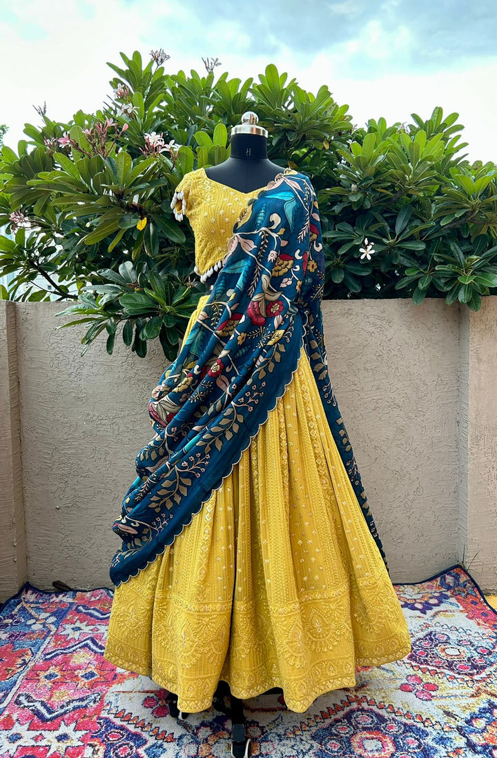 GreenishYellow Chikankari Lehenga