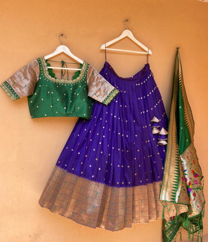 Green & Purple Paithani Silk Lehenga