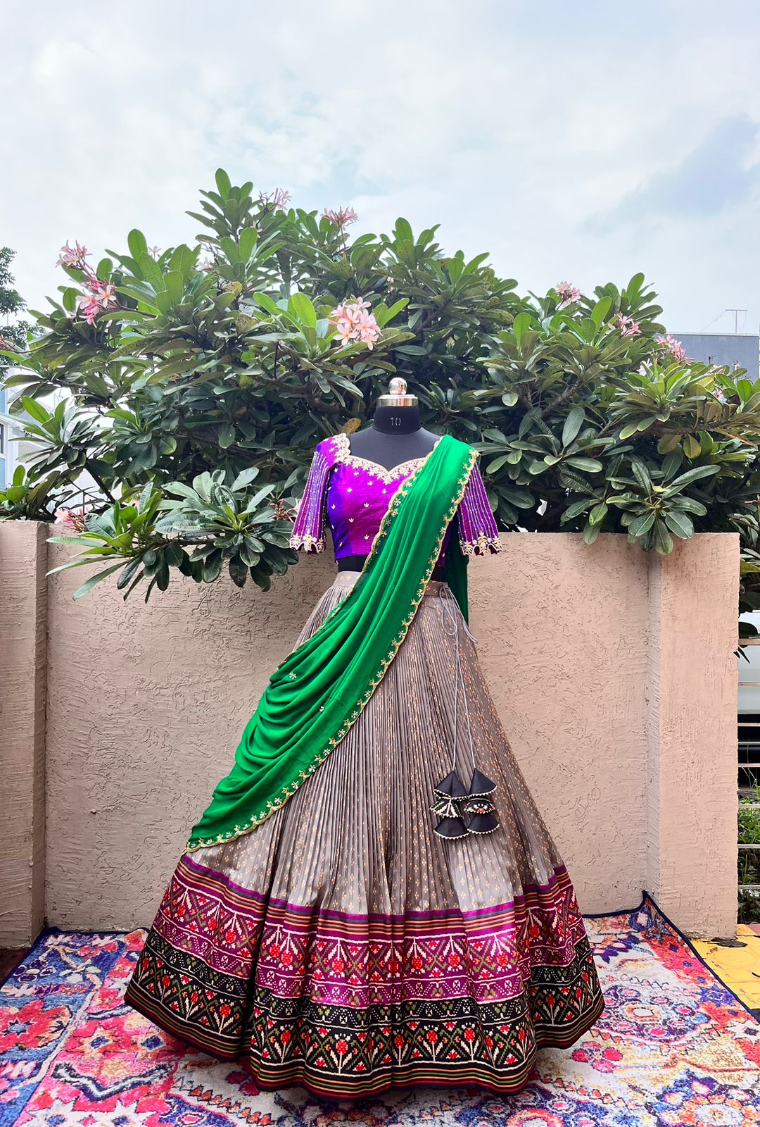 Purple & Biege Bandani Patola Lehenga