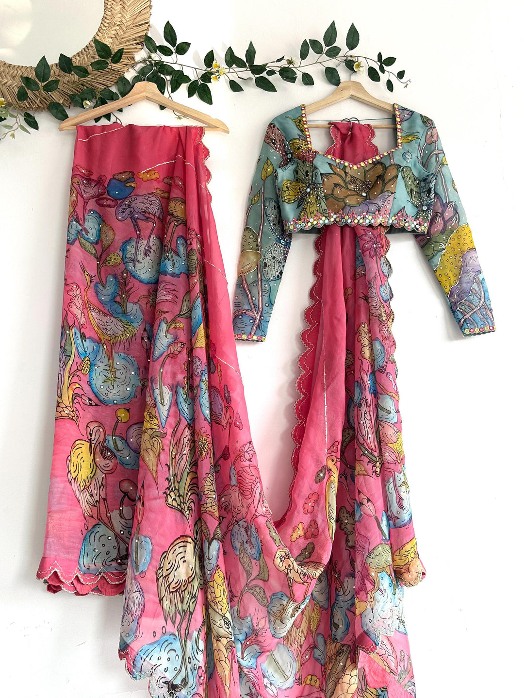 Pink Pen Kalamkari Organza Silk Saree