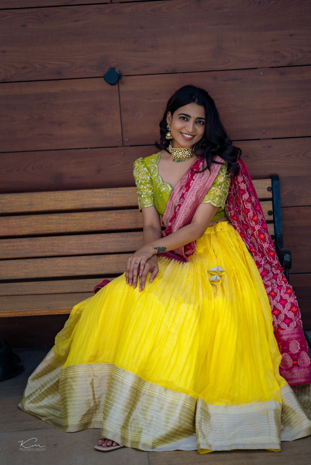 Yellow Mangalgiri Silk Lehenga