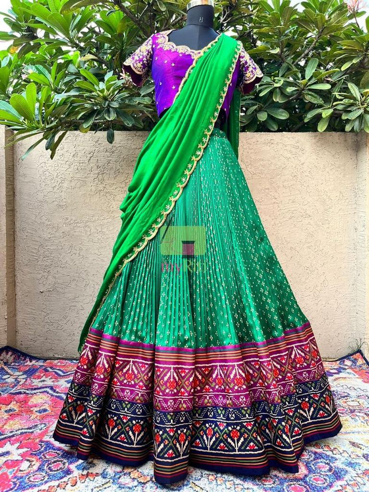 Purple & Green Bandani Patola Lehenga