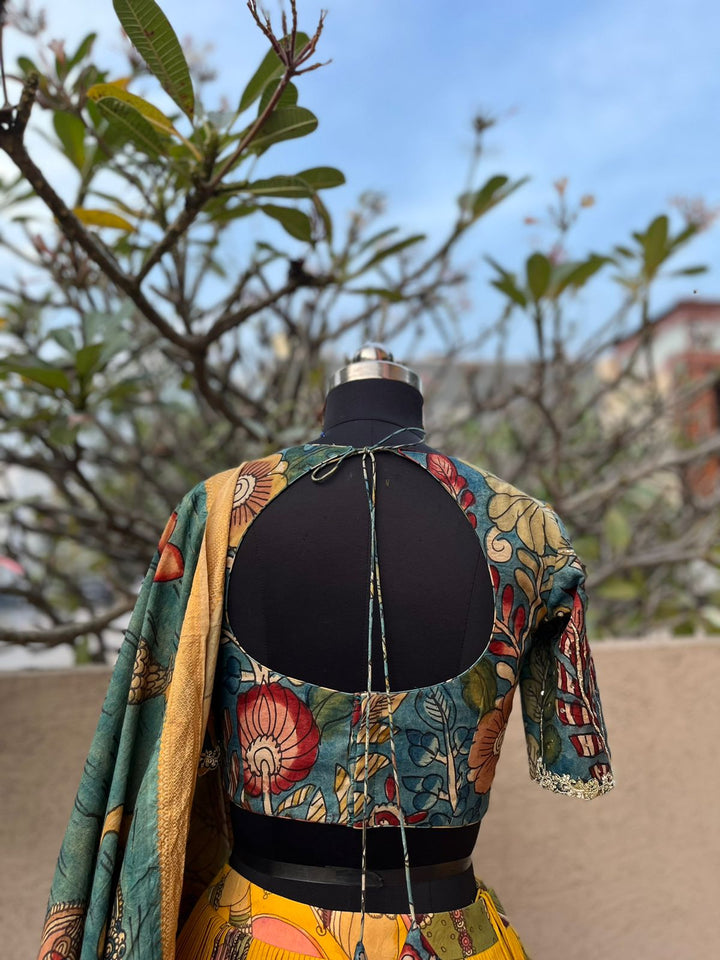 Yellow Kalamkari Silk Lehenga