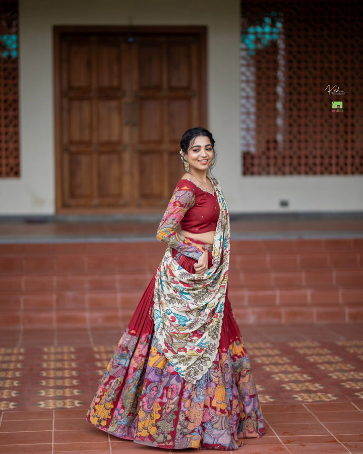 Maroon Kalamkari Lehenga by myRiti