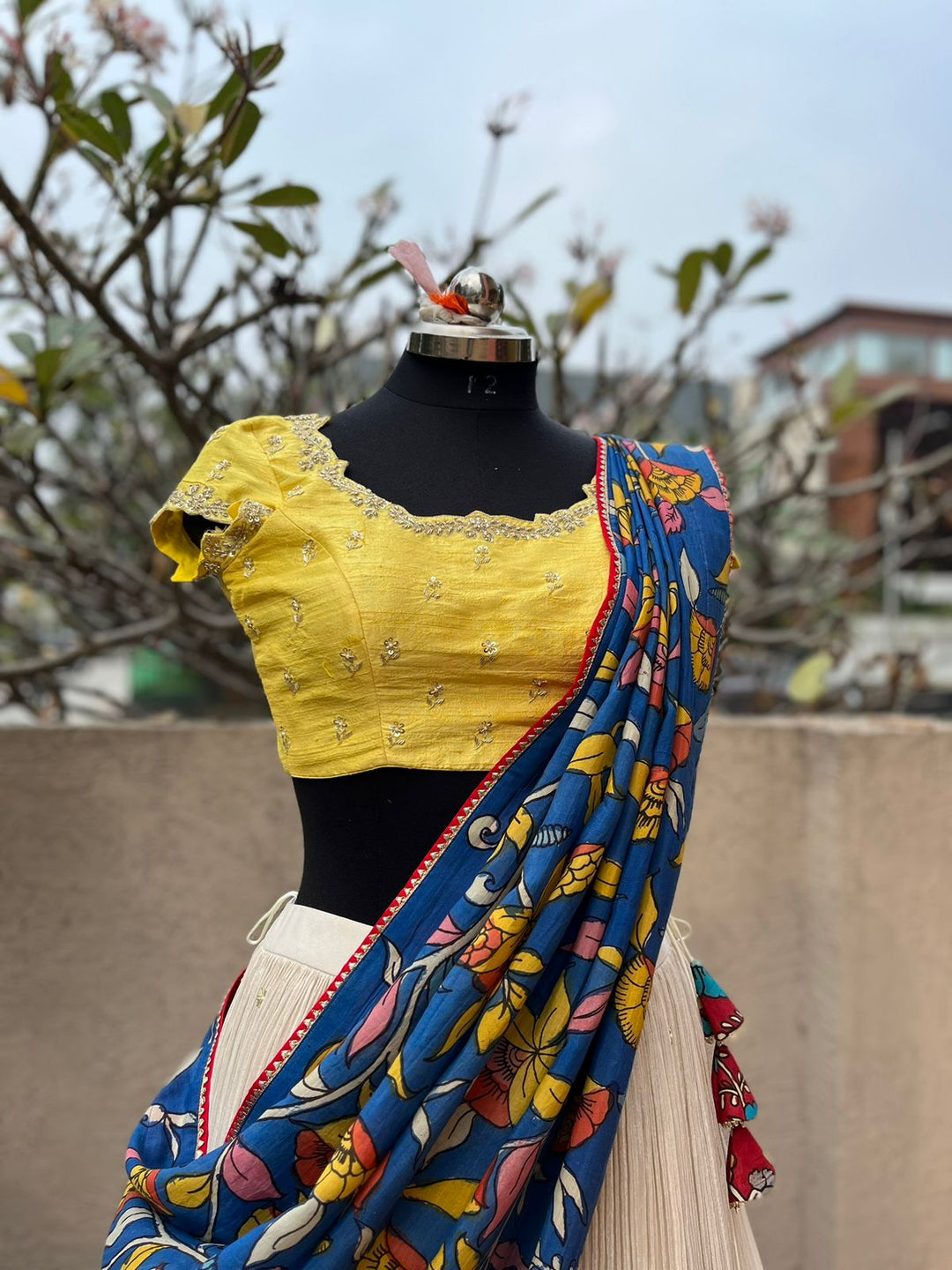 Yellow & Cream Tissue Lehenga
