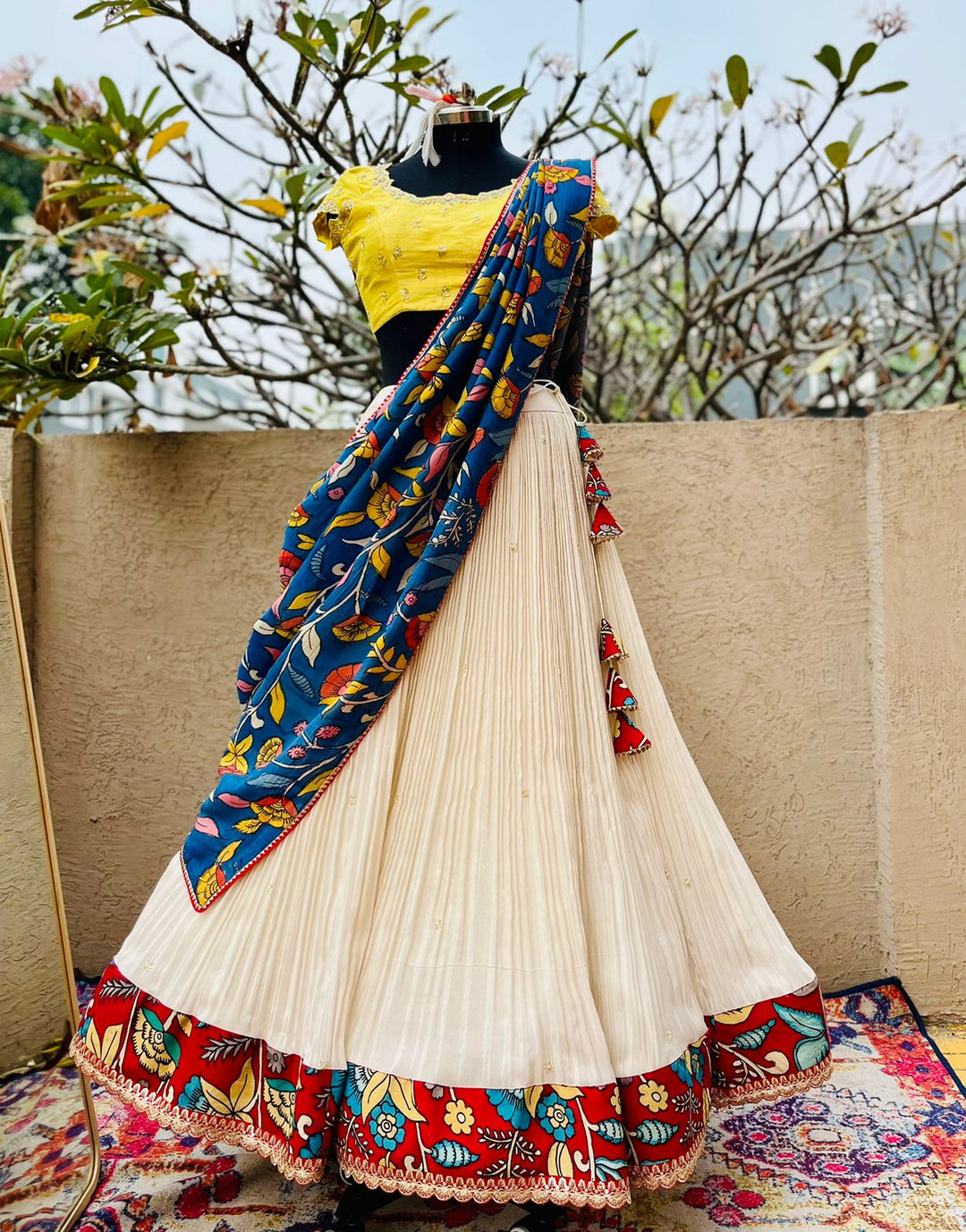 Yellow & Cream Tissue Lehenga