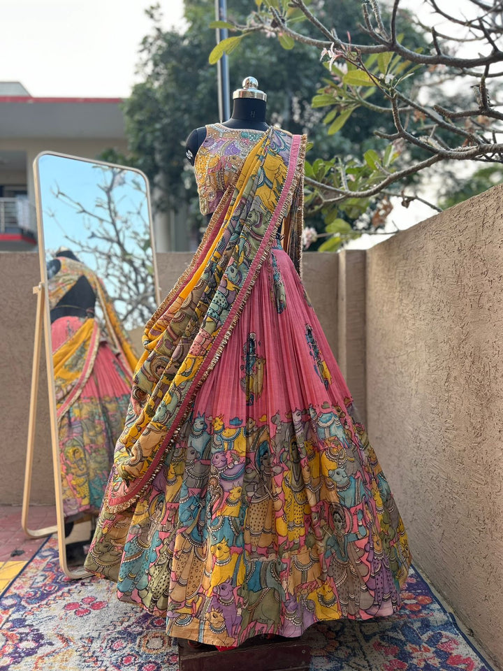Peachish Pink Kalamkari Silk Lehenga