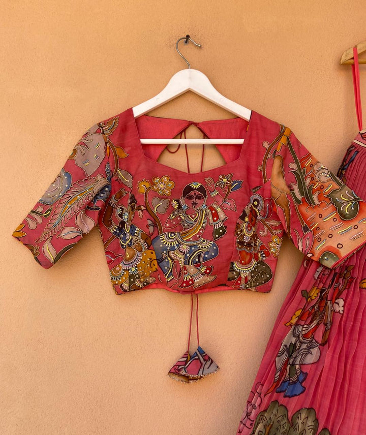 Peachish Pink Kalamkari Lehenga