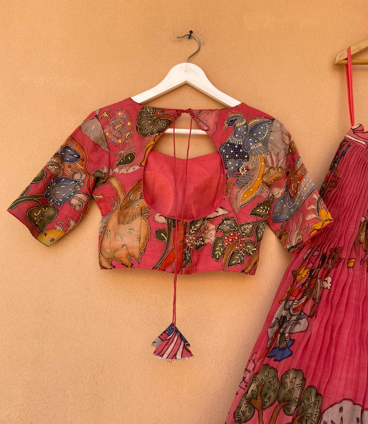 Peachish Pink Kalamkari Lehenga