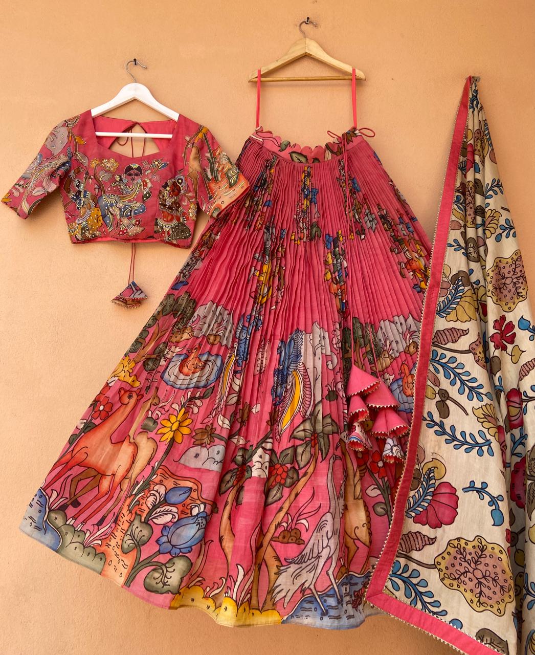 Peachish Pink Kalamkari Lehenga
