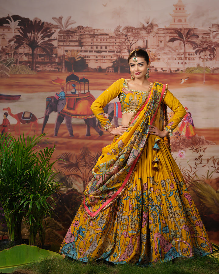 Bridal Yellow Kalamkari Lehenga