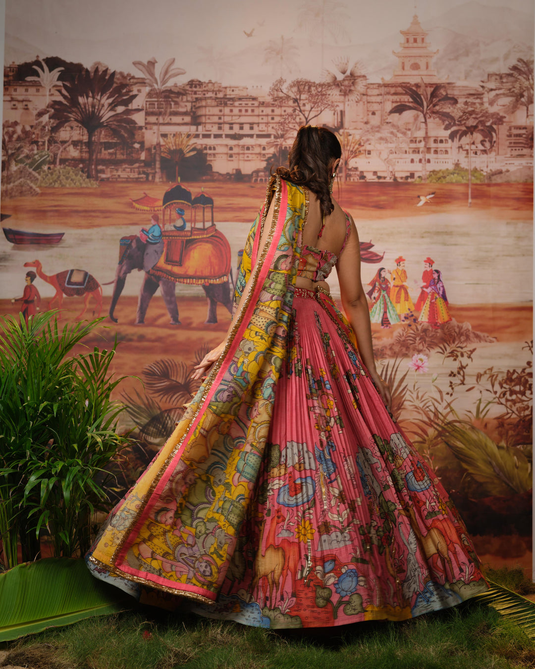 Peachish Pink Kalamkari Silk Lehenga