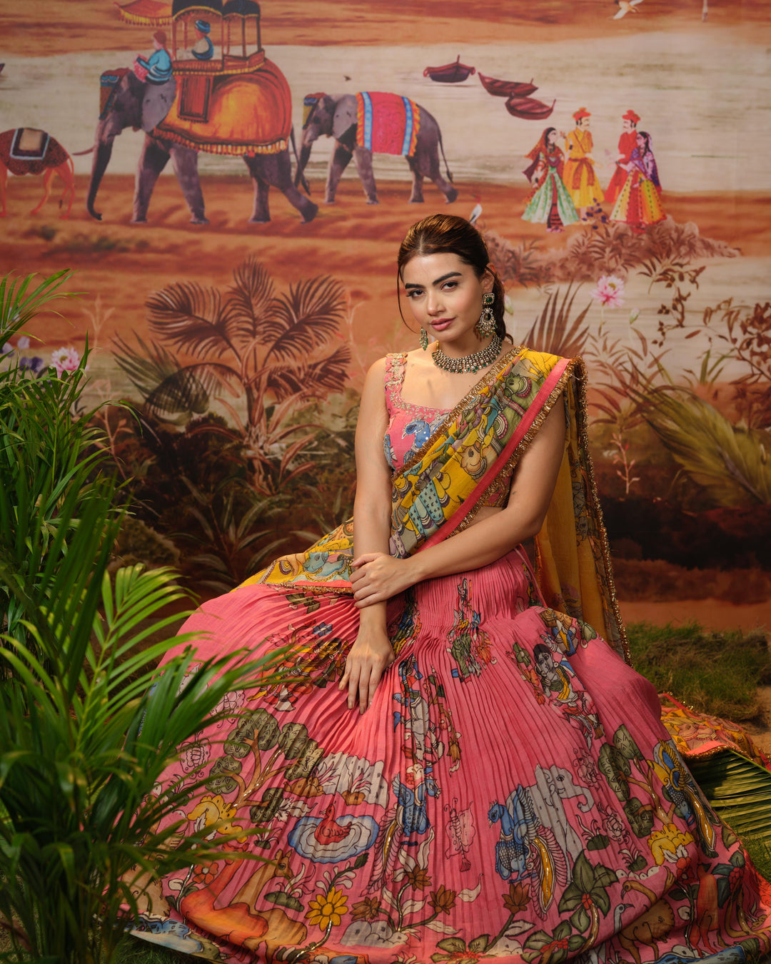 Peachish Pink Kalamkari Silk Lehenga