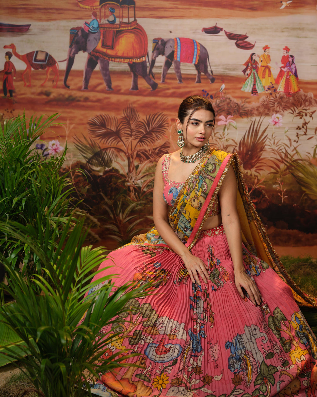 Peachish Pink Kalamkari Silk Lehenga