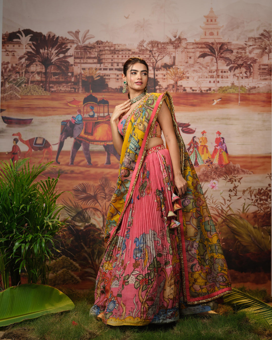 Peachish Pink Kalamkari Silk Lehenga