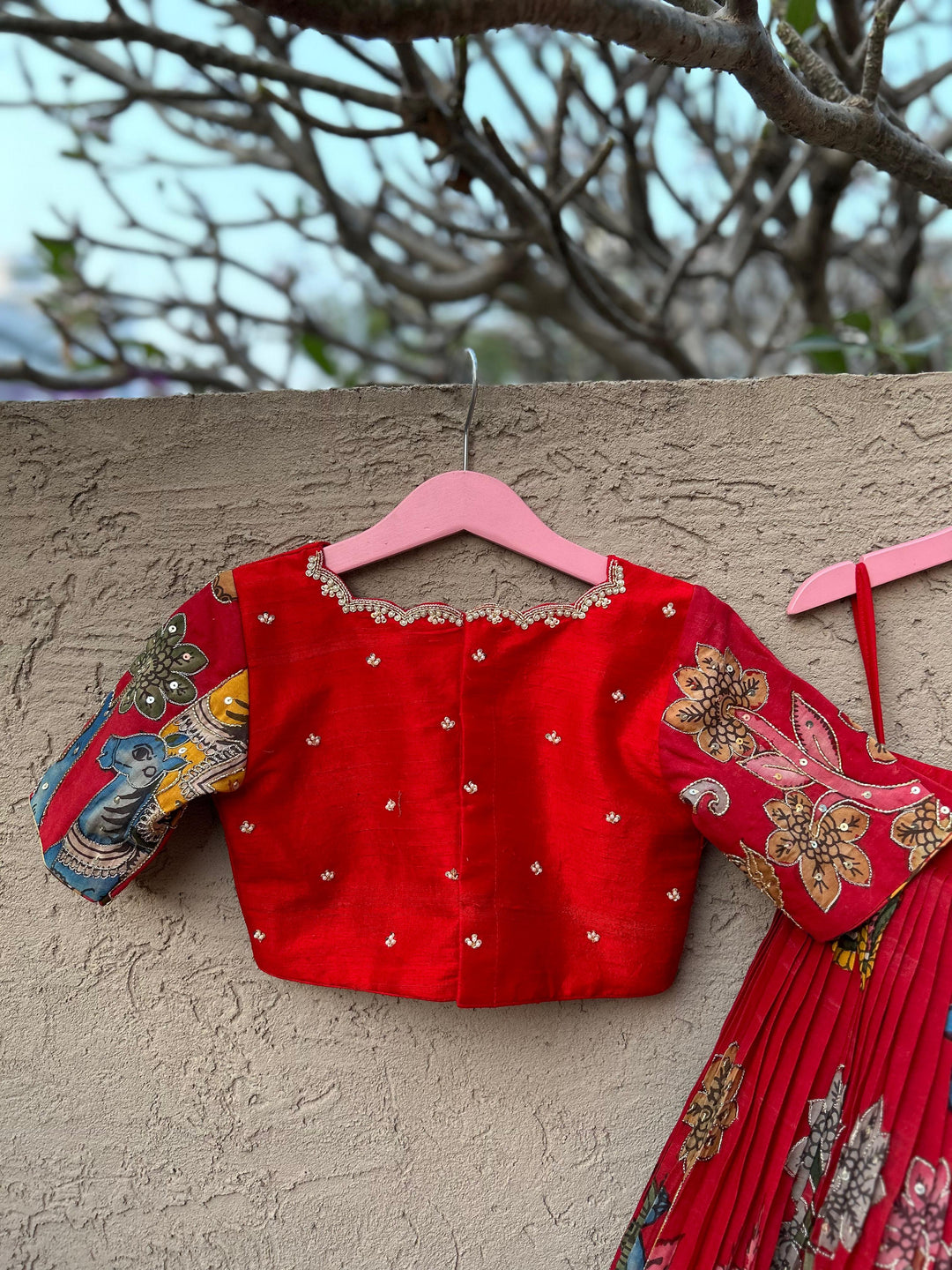 Red Kalamkari Silk Lehenga
