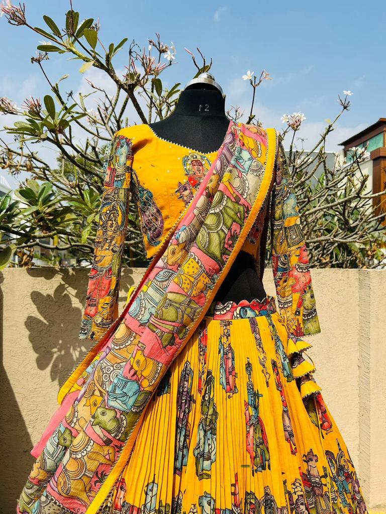 Yellow Kalamkari Lehenga