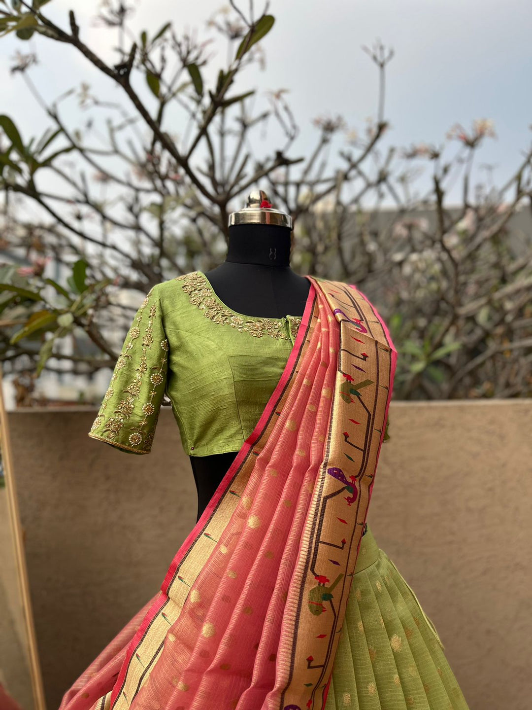 Pista Green Pure Kota Silk Lehenga