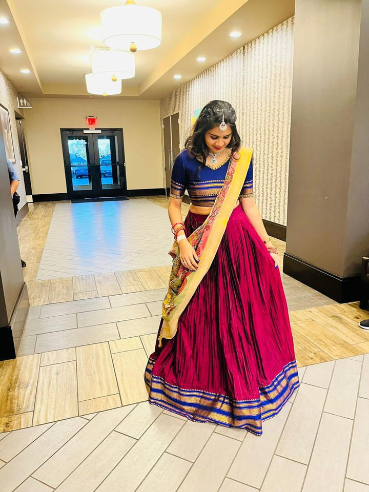 Blue and Magenta Pure Silk Narayanpet Lehenga