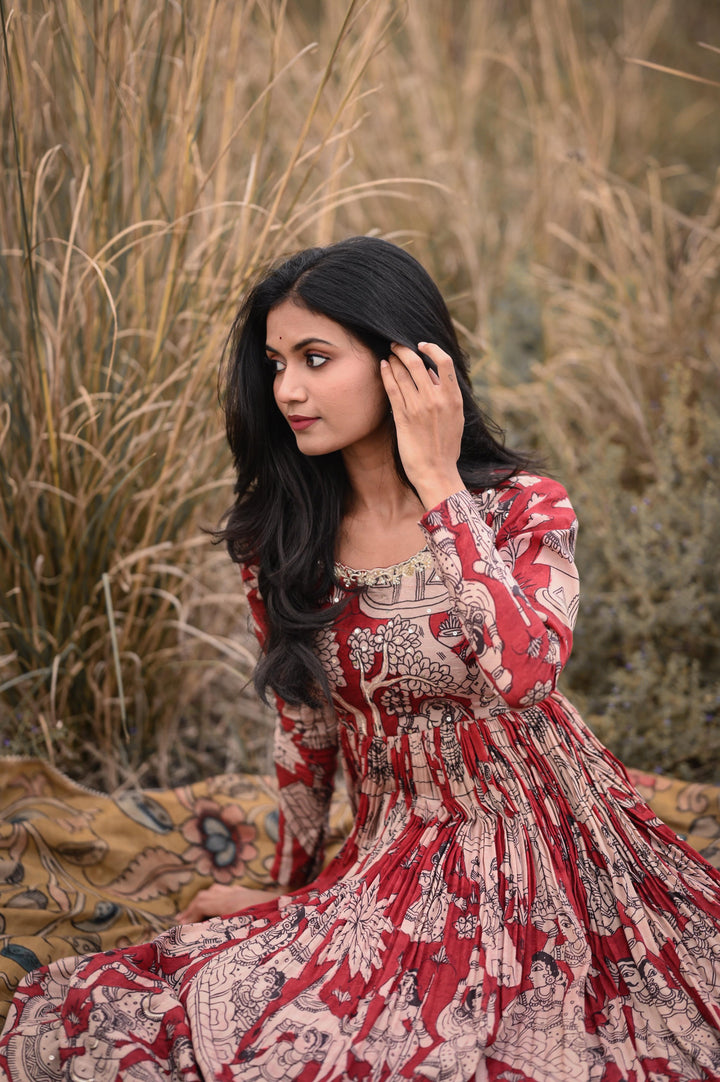 Pen Kalamkari Silk Dress