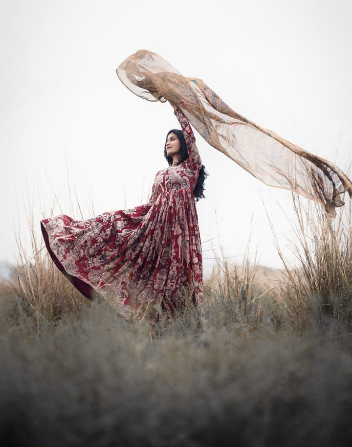 Pen Kalamkari Silk Dress