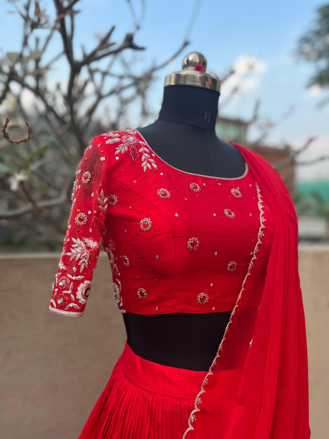 Red Mangalgiri Lehenga