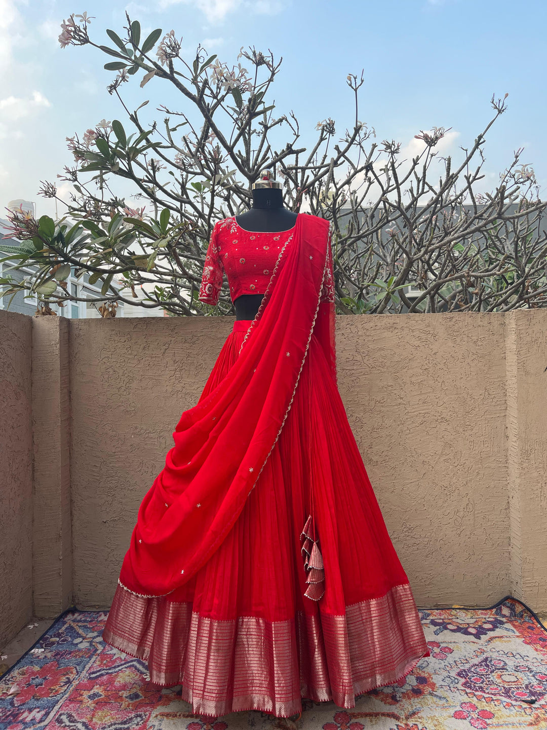 Red Mangalgiri Lehenga