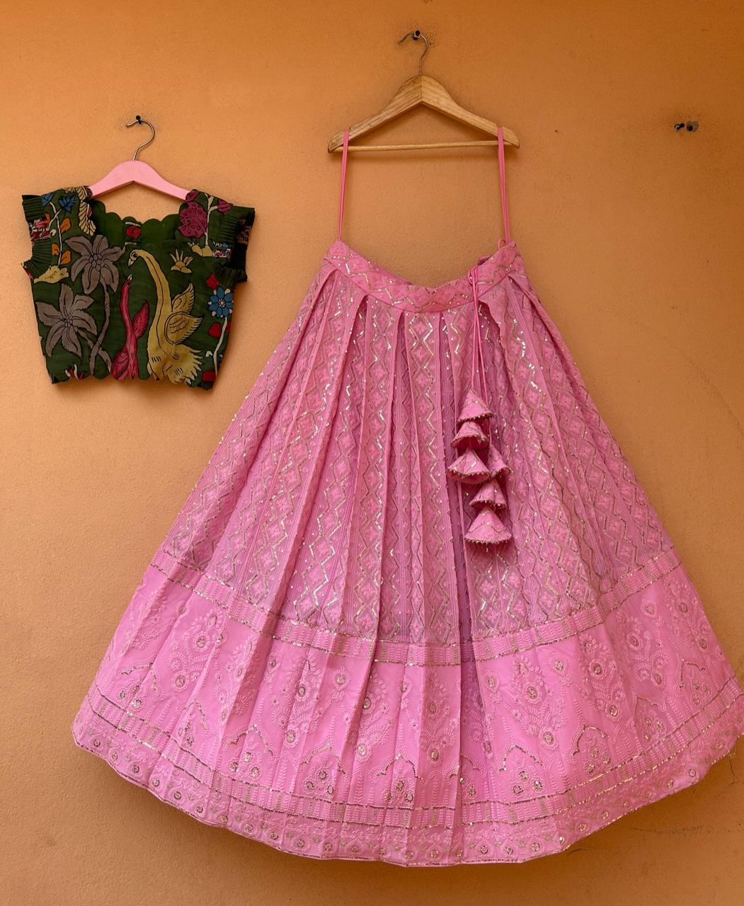 Pink Kalamkari & Chikankari Lehenga