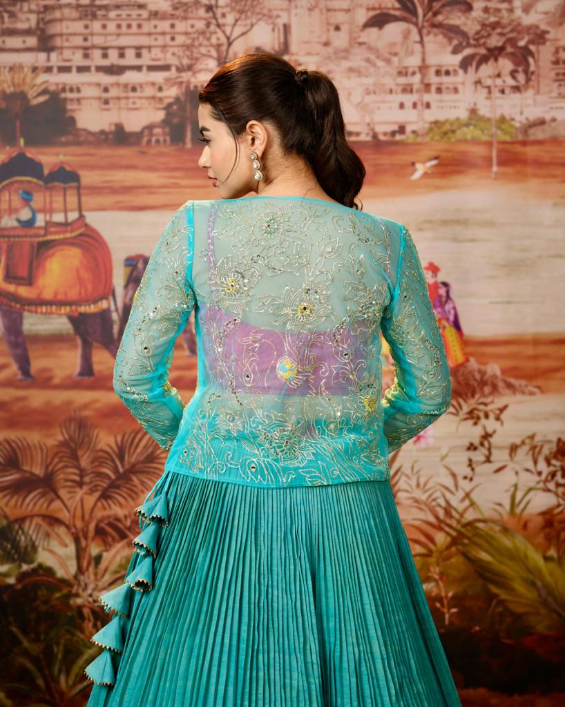 Bridal Blue & Pink Kalamkari Lehenga